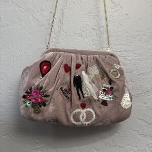 NWT Beaded Applique "Just Married" Wedding Purse in Muave Bride Gift